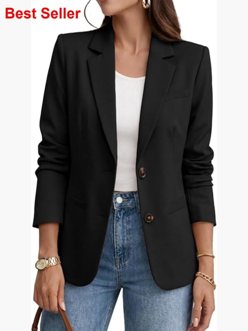 Long Sleeve Blazer Business Casual Slim Fit Polyester Blend